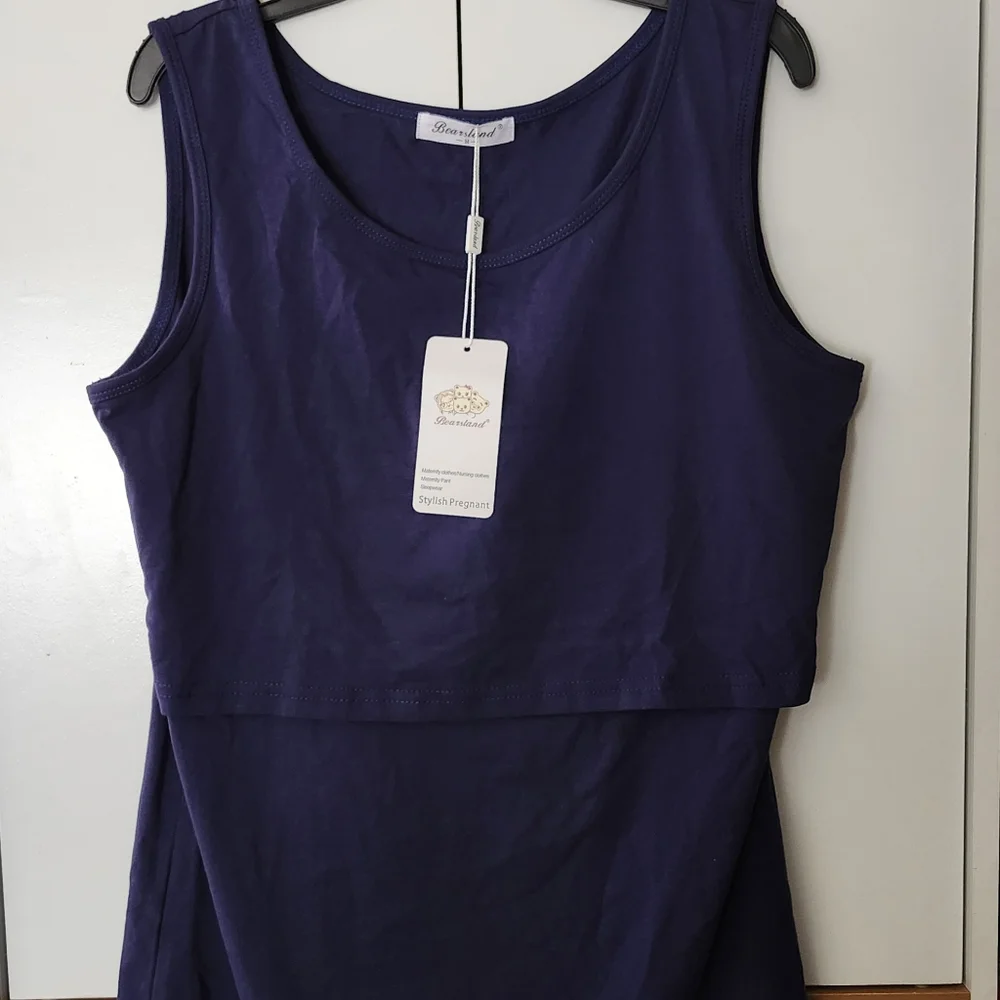 NWT-2 BEARSLAND Stylish Pregnant Maternity Nursing Tank Tops. Black&Blue. Medium - Picture 3 of 16